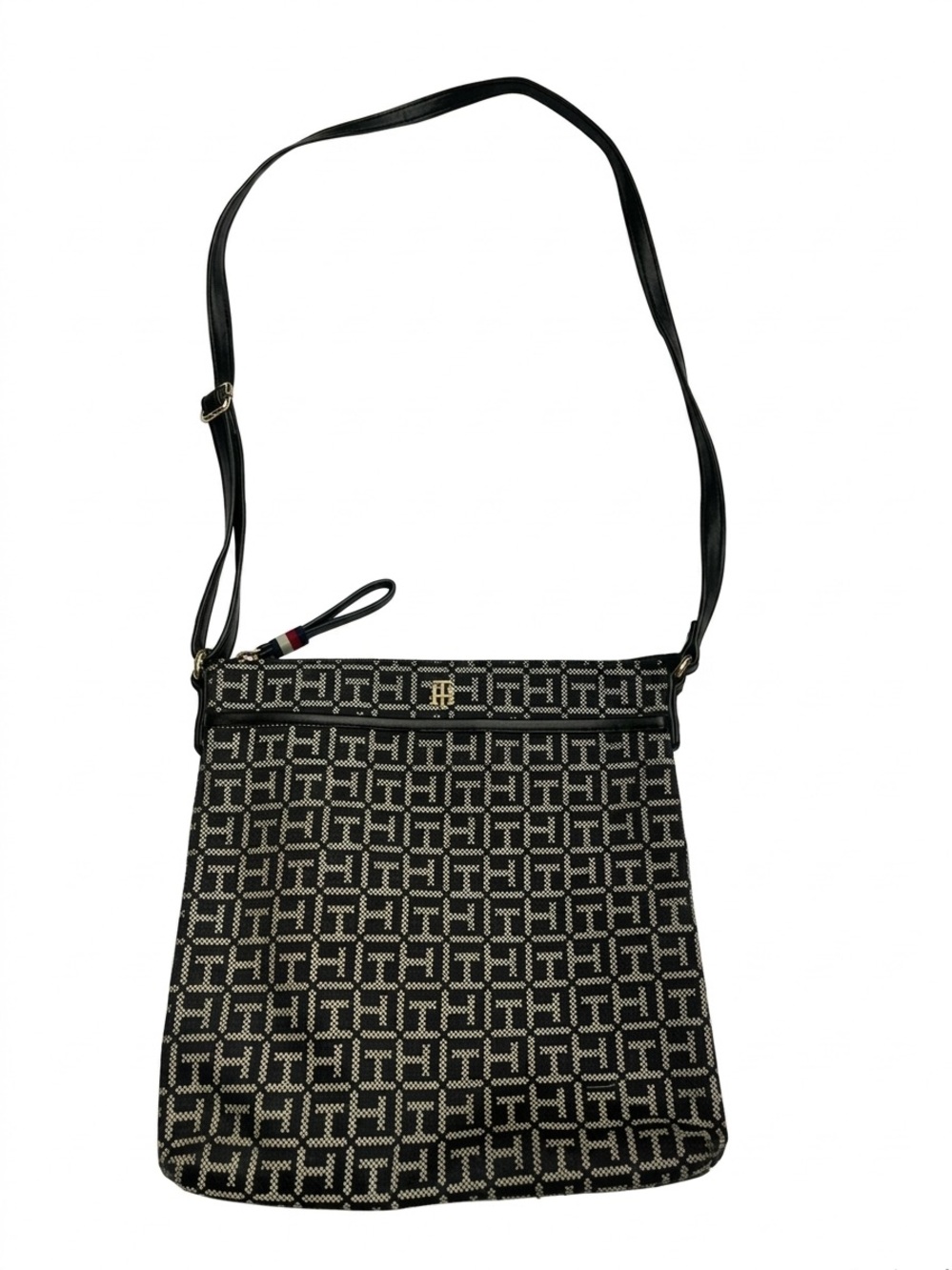 Tommy Hilfiger Monogram Crossbody Bag Black White Jacquard Logo